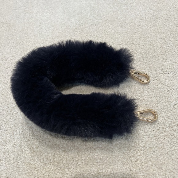 Calpak‎ Navy Faux Leather Crossbody Strap & Faux Fur Top Handle For Wallet - Picture 2 of 5